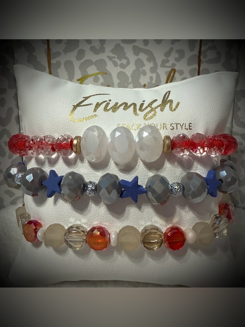 New ERIMISH Bracelets 3 pc Stack - Red & White Extended